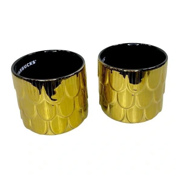 New Starbucks SET of 2 Gold Mermaid Coffee Mugs Rare - Picture 6 of 7